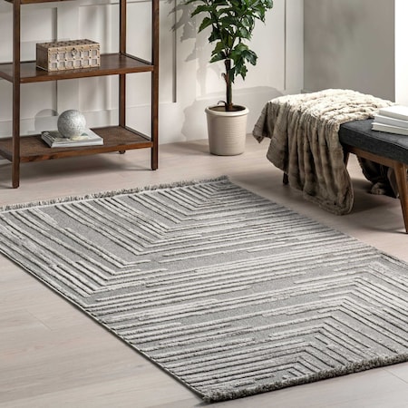 Nuloom Ziva Contemporary Abstract High-Low Fringe Area Rug 5ft x 8ft EPSD04A-508